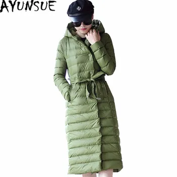 

AYUNSUE High Quality Women's Winter Coat Female White Duck Down Jacket Women Long Green Jcakets Hood Parkas Abrigo Mujer WXF171