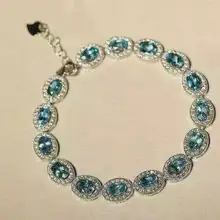 Натуральный голубой топаз браслет натуральный браслет с драгоценным камнем 925 серебряный браслет роскошный классический круглый женский вечерние украшения в подарок