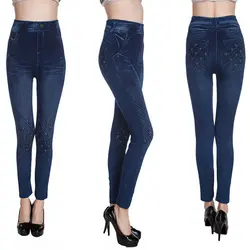 Женщина с цветочным принтом Жан сетки вышивка Леггинсы джинсовые модные синие Бесшовные Джинсовые пикантные эластичные джинсы леггинсы