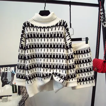 

Women Luxury Matching Sets Fashion Turtleneck Printed Sweater&Shorts Sets Elastic Casual Mini Pants Sets Female Autumn Outfits