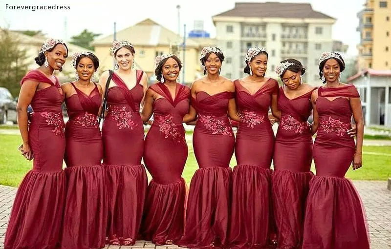 Nigerian Mermaid Bridesmaid Dresses Burgundy Summer Country Garden