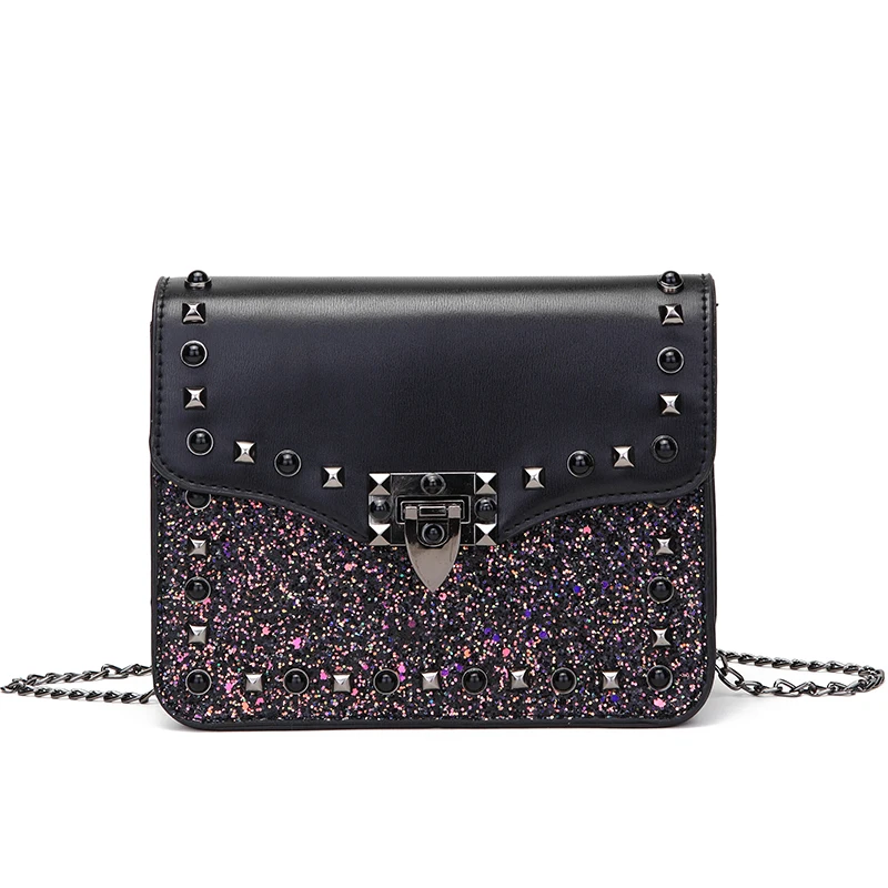 

The New Bag for Women Soft Small Square Sequin Rivet Single Chain Handbags