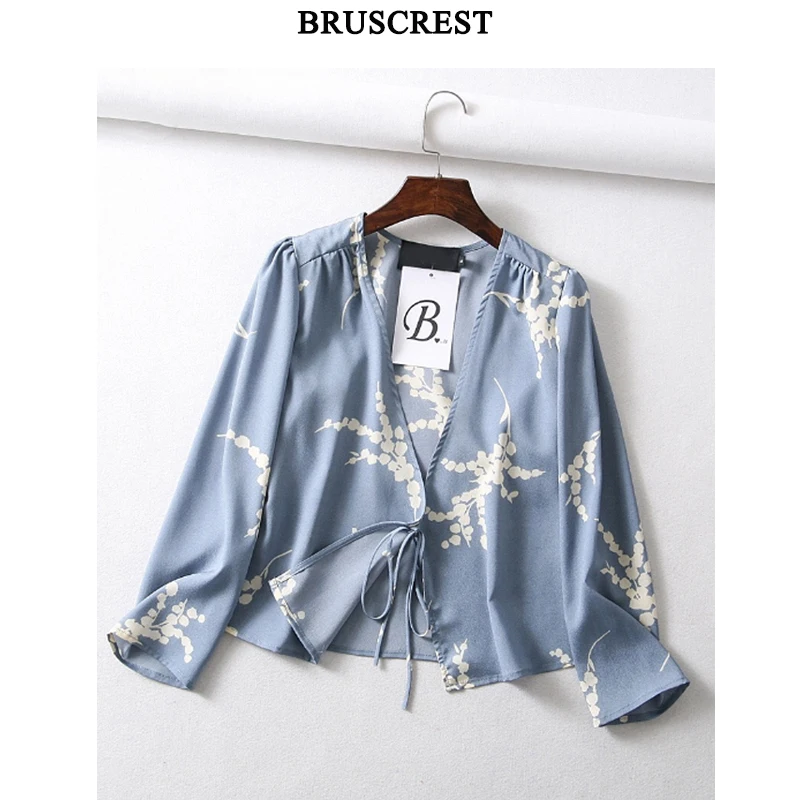 

Womens tops and blouses blue floral blouse long sleeve shirt v-neck summer top korean blusas casual clothes womens clothing