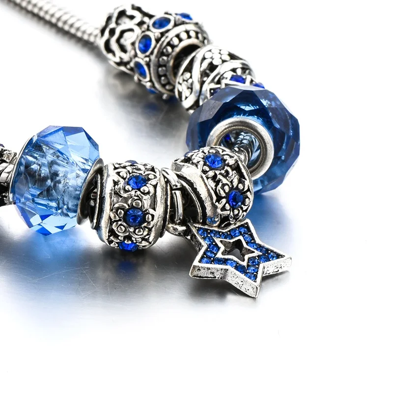 MELIHE синяя кристаллическая звезда очаровательные браслеты для женщин DIY бусины браслет из бусин серебряные браслеты горный хрусталь ювелирные изделия для женщин SBR160256