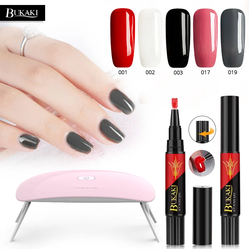 

BUKAKI One Step Nail Gel Pen Sets Nail Art Tips UV Gel 3 In 1 Gel Varnish No Need Top Base Coat Hybrid Nail Primer Manicure Kits
