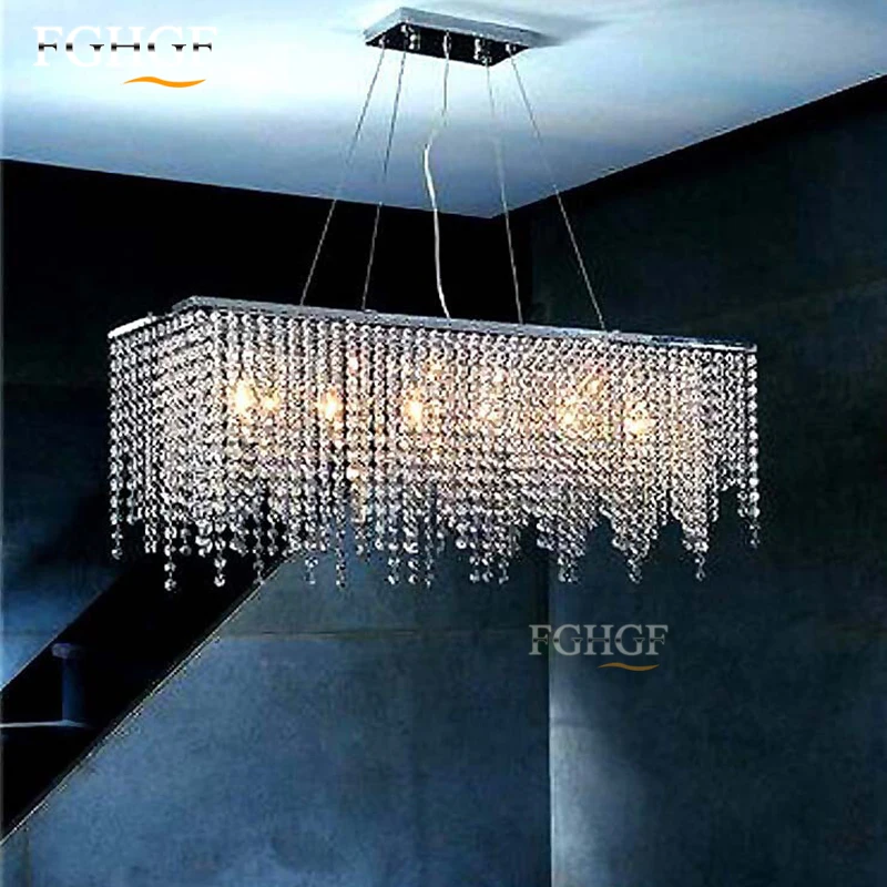Modern Crystal Chandelier Light Fixture Rectangle Crystal Light for Restaurant Hanging Suspension Lustres Drop Lamp Home (2)