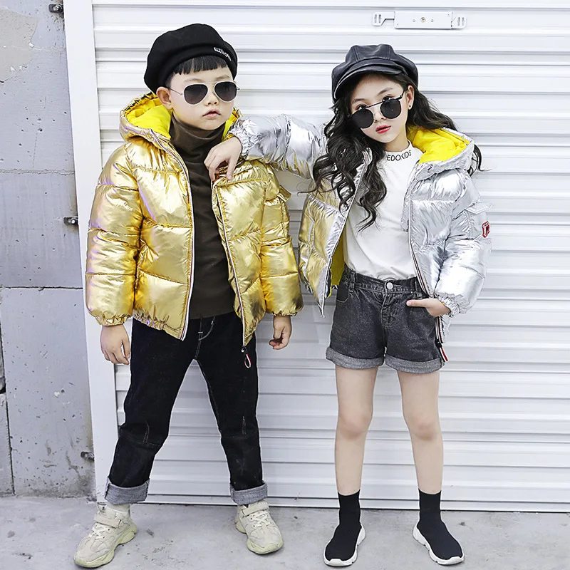 

Girls Winter Cotton Coats Space Silver Multi-color Bread Thick Kids Girl Boy Clothing Children Feather Cotton Jacket 3-12Y CA067