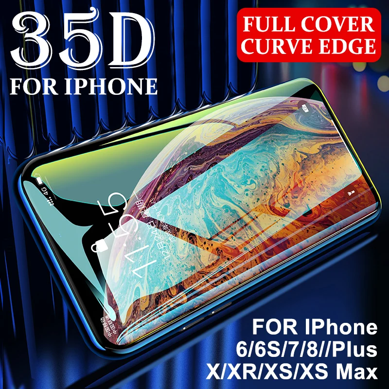 Защитное стекло 35D для iPhone X XR XS Max закаленное на 6 7 8 Plus Защита экрана изогнутые