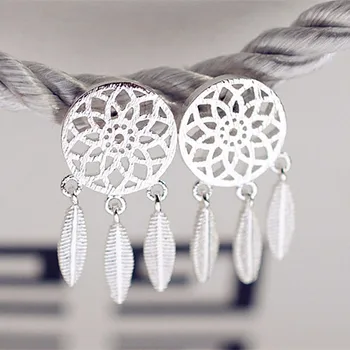 

Higher Quality Vintage 925 Sterling Silver Drop Earrings Round Special Charm Leaf Design Fashion Earring For Woman