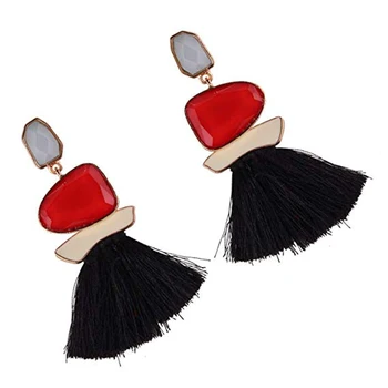 

Popular Women Alloy Oil Drop Resin Geometric Long Thread Tassel Drop Female Earrings Ear Stud