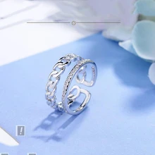 Double Layer Open Rings Special Chain With Opening Ring Jewelry Hollow Simple Punk Silver Color Ring For Women Female Finger chic hollow out letter opening ring for women
