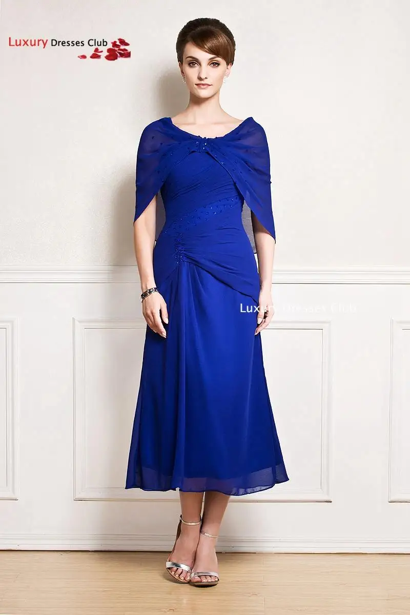 Royal Blue mother of the bride dresses with sleeves 2016 Tea Length