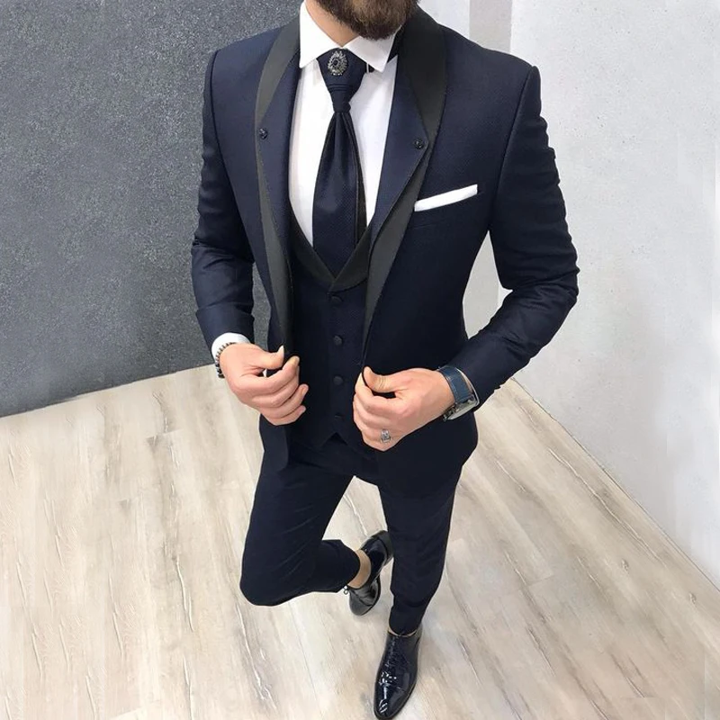 Custom Navy Blue Slim Fit Wedding Costume Suit for Men Groom Suits Tuxedos 3 Pieces Groomsmen Party Suits Wedding Tuxedo for Man Custom Navy Blue Slim Fit Wedding Costume Suit for Men Groom Suits Tuxedos 3 Pieces Groomsmen Party Suits Wedding Tuxedo for Man