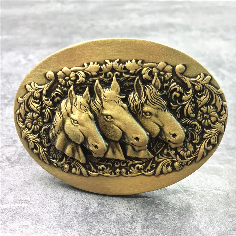 Three Horse Head Belt Brass Buckle (9)