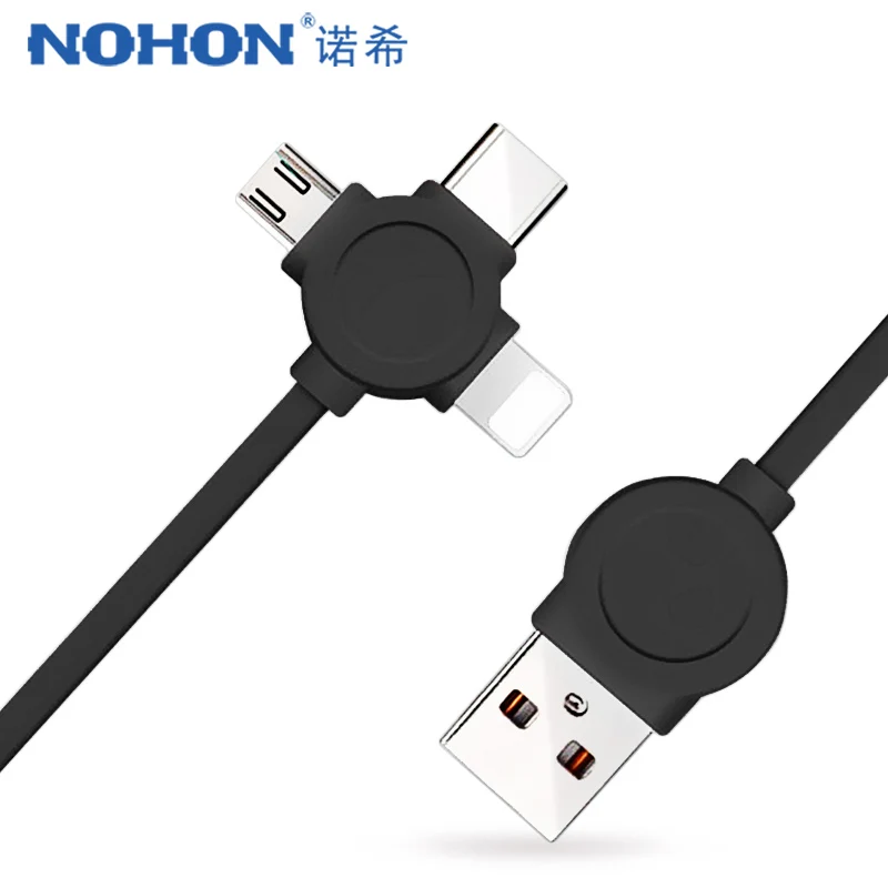 

NOHON TPE 3 in 1 Micro USB Type-C Lighting Charger Cable 8 Pin For iPhone X 8 Plus For Xiaomi Huawei Samsung Fast Charge Cables