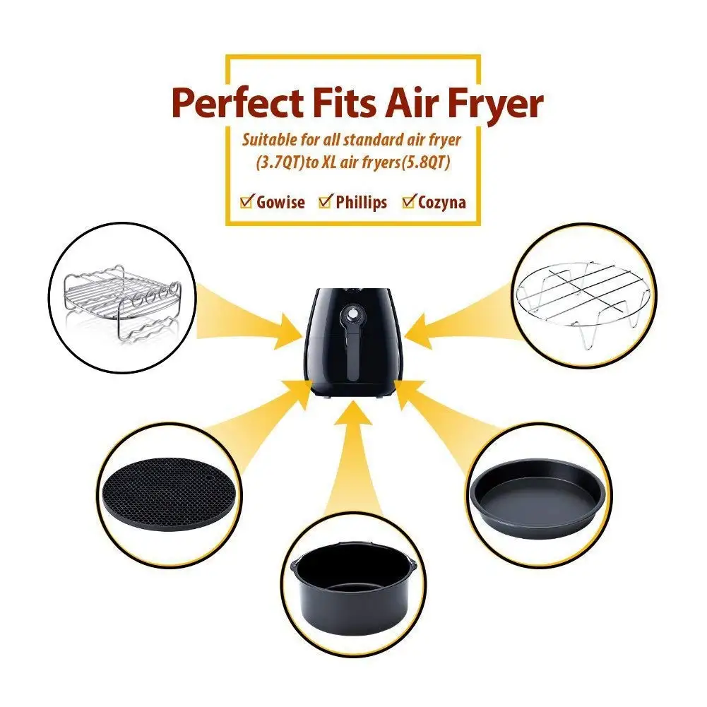 Air Fryer Accessories Deep Fryer Universal, Cake Barrel, Pizza Pan,Mat, Skewer Rack, holder Fit all 5.3Qt- 5.8Qt(XL