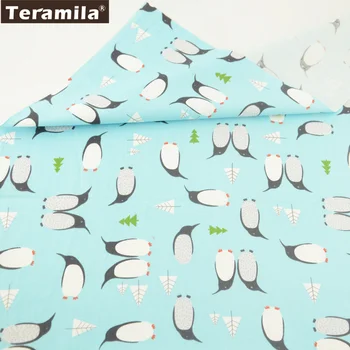 

Teramila Fabric Sky Blue Penguin Designs 100% Cotton Twill Material Bed Sheet Quilting Patchwork Clothing Scrapbooking