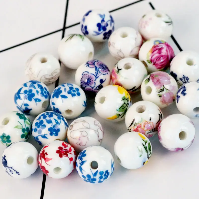 20 шт 8 мм 10 мм винтажные китайские керамические бусины подходят для ожерелья браслеты бусины-спейсеры для самостоятельного изготовления для изготовления ювелирных изделий круглые керамические бусины - Цвет: RANDOM MIXED COLOR