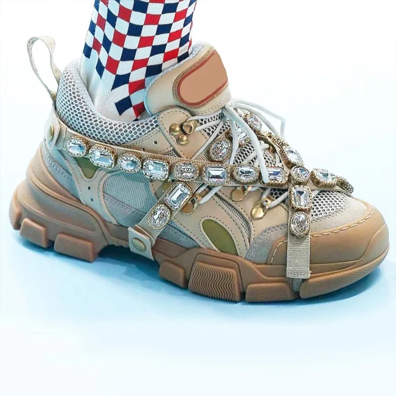 En Appartements Sneakers as Pic Top Métal Low Femmes Cristal Chaussures Cuir Marque As Chaîne Pic Rétro Élégant Coloré Embelli gdqw8g