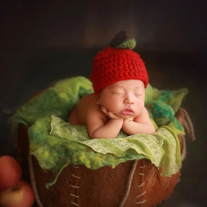 

Newborn Wool Baby Blanket Handmade Newborn Photography Props Round Felted Wool Layer Basket Stuff Background Blanket Baby Photo