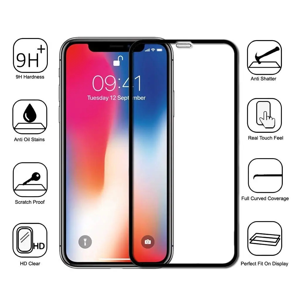 Закаленное стекло для iphone X 11 Pro XS MAX XR 10 7 8 6S 6 Plus XSMAX полный клей покрытие экрана 0,26 мм защитная пленка