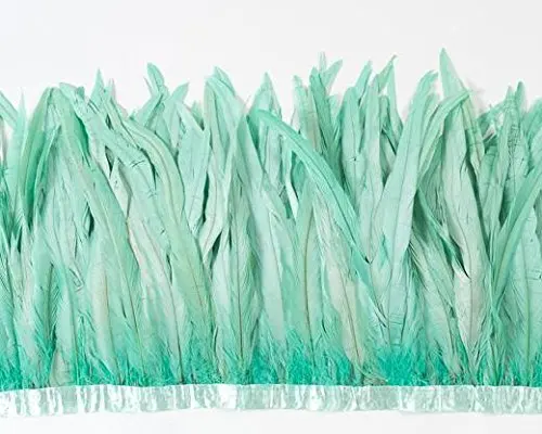 

Free shipping 1 yard/lot mint green rooster coque feather trims trimming sewing on satin ribbon size range 25-45cm