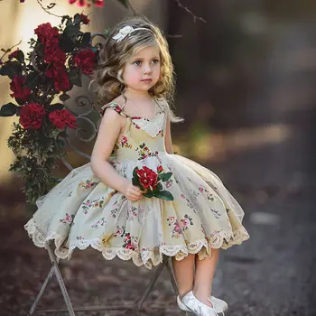 

Princess Costume Kid Baby Girls Floral Dresses Party Hoilday Wear Tulle Kids Children Prom Gown Vestido Formal Dress