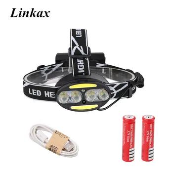 

CREE 4* XM-L T6 +2*COB LED Induction Sensor LED Headlamp Headlight 5000 lumens USB Headtorch Camp Hike Emergency Light Outdoor