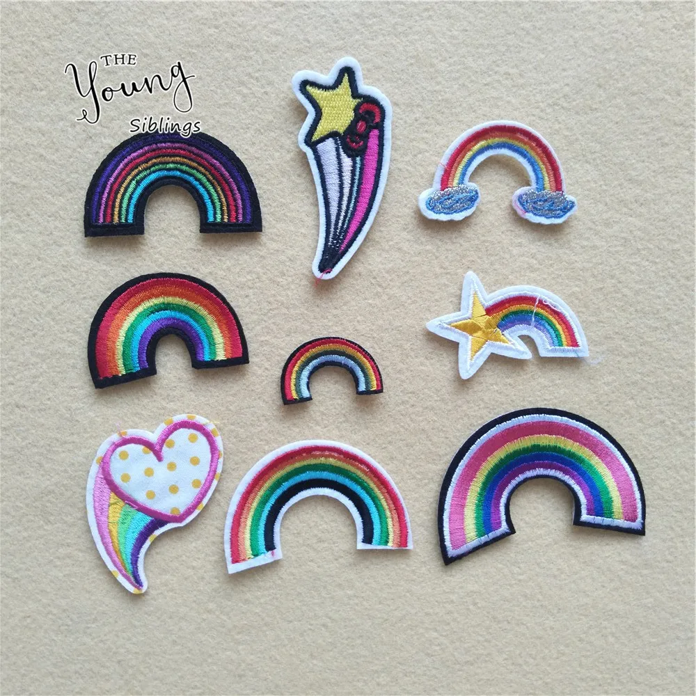 

1PCS Rainbow Iron on Patch Cartoon embroidered Applique for Clothes Rainbow heart Stickers Patch DIY Badges Sewing Accessories