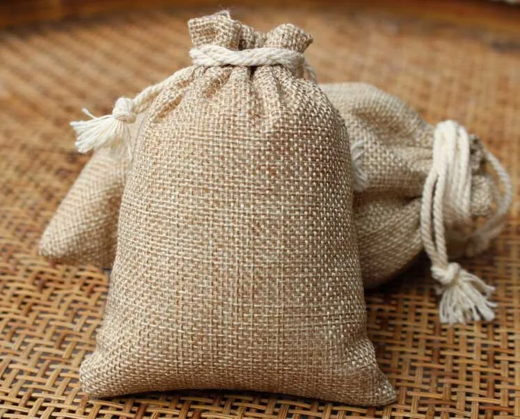 

10*14cm 2pcs Vintage Style handmade Jute Sacks Drawstring gift bags for jewelry/wedding/christmas Packaging Linen pouch Bags