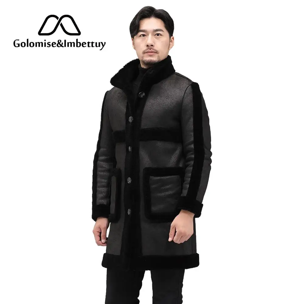 

Golomise&Imbettuy Men Double Faced Wear Real/Genuine Lamb/Wool Fur Shearling Coat/Jacket with Faux Suede Leather Jacket/Coat