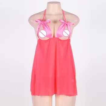 

New XL-5XL Plus Size Women Sexy Garters Lingerie Nightdress Temptation Transparent Backles Taste Pajamas + G-string R70349