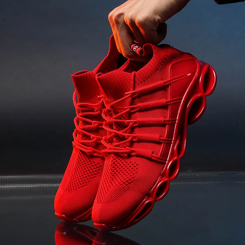 Новая модная обувь blade Для мужчин дышащая Snearkers носки обувь мужские кроссовки мужская обувь для тренировок полая нижняя часть топ в полоску, с принтом в виде красного Tenis