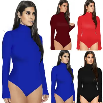 

Women Ladies Long Sleeve Bodysuit Stretch Bodycon Turtleneck Long Sleeves One Piece Tops Clothes
