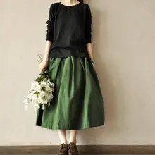 Женские винтажные юбки размера плюс, зеленые, весна, лето, осень, расширенная Нижняя повседневная юбка, модная однотонная плиссированная юбка