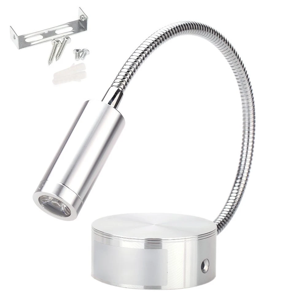 

HHTL-LED lamp reading night sconces Soft Tube adjustable 3W background mirror light silver without switch Warm White