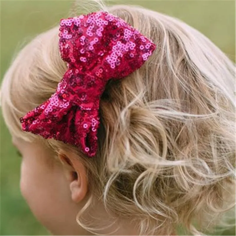 10Pcs Baby girls hairclips shiny Sequin Barrettes Bling Bling Big Bows