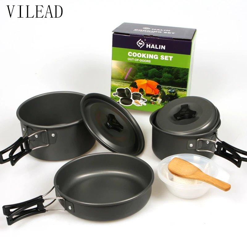 VILEAD acampar al aire libre utensilios vajilla que acampa Portable para 2-3 persona Picnic al aire libre vajilla Pot Pan tazón para barbacoa