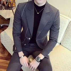 2018 новый костюм корейской версии Тонкий Мужской Бизнес Вышивка Цвет Соответствующие парикмахер Свадебный костюм повседневная куртка
