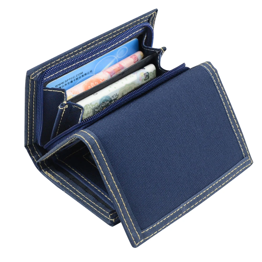 Multifunctional Men's Canvas Student Wallet Zipper Short Magic 3 Fold Design Men Purse 4 Colors