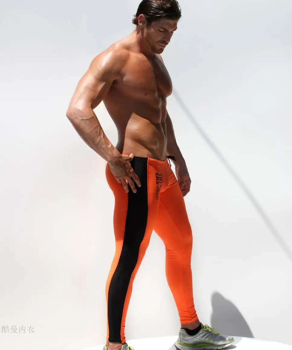 Модные мужские сексуальные обтягивающие штаны, повседневные спортивные штаны с низкой посадкой, Эластичные Обтягивающие штаны для активного отдыха, Компрессионные спортивные штаны, леггинсы - Цвет: orange