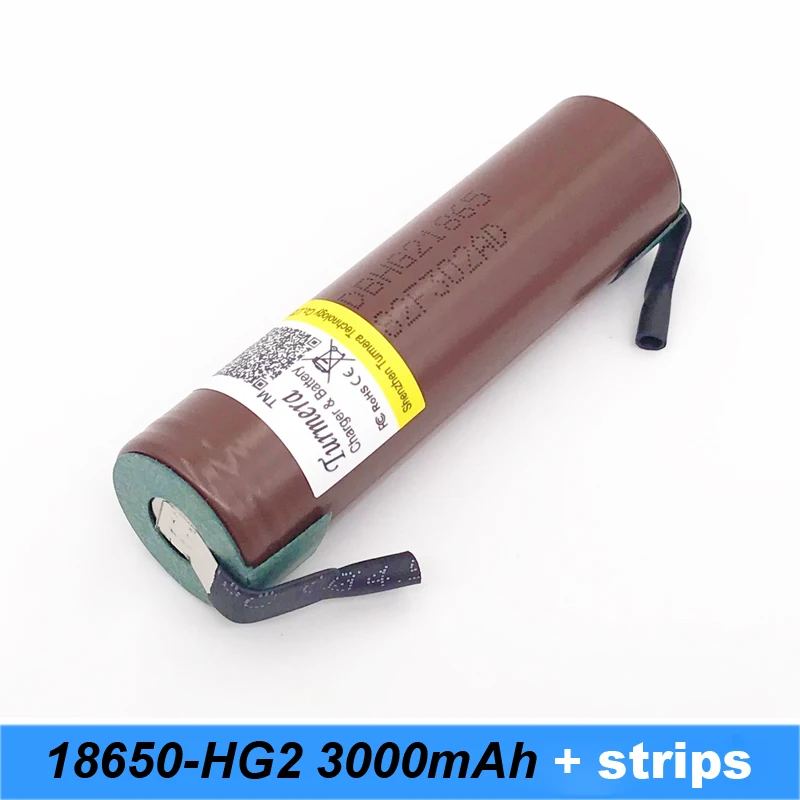 HG2 18650 3000mAh Батарея с толстыми сварными полосками 3,6 V разрядка 20 Ампер, предназначенная для блок питания для электронной сигареты батарея+ полоса