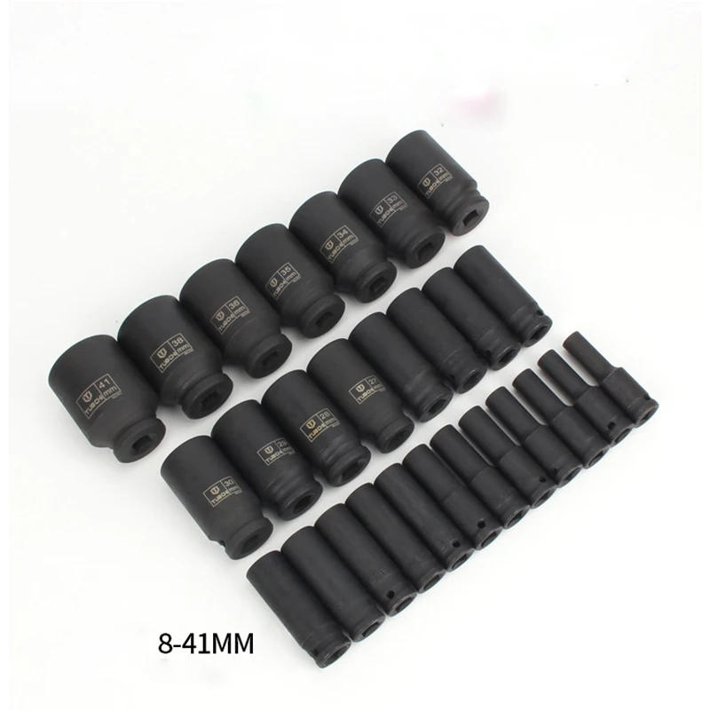 Impact Socket Set 1/2(12.5mm) 8-41mm Universal Socket Metric Drive Deep Socket Set Wrench for Air Pneumatic Tool Repair Tools