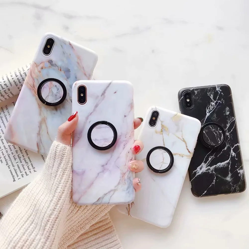 

ZRICKIE Marble Metal Finger Ring Stand Phone Case for Huawei P30 Soft TPU Cover for Huawei P20 30 Lite Mate 20 lite Stand Coque