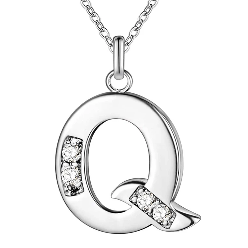Ожерелье с подвеской с надписью "имя" для женщин и мужчин, с алфавитом от А до Я, серебряный цвет, 925, CZ покрытие, модное ожерелье, цепочка с цепочкой, ювелирное изделие - Окраска металла: Q