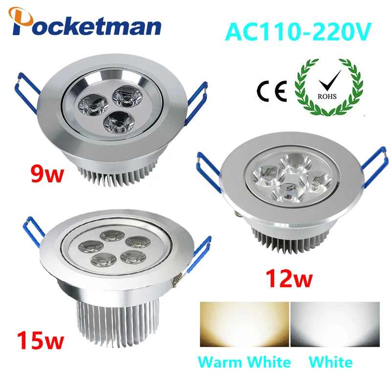 

zk90 Led downlight 110V220V LED Ceiling Downlight 9W12W15W Recessed LED Wall lamp Spot light With LED Driver For Home Lighting