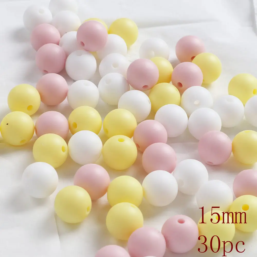 TYRY.HU 30pc Silicone Beads 15mm Pastel Yellow Teether Bead DIY Chew Necklace Charms Pacifier Clip Bead - Цвет: H30