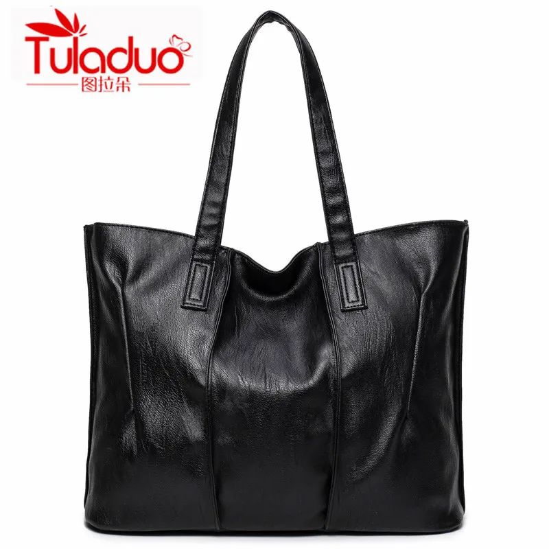 High Quality PU Leather Women Handbags England Style Black Pleated Ladies Casual Tote Bag Large Capacity