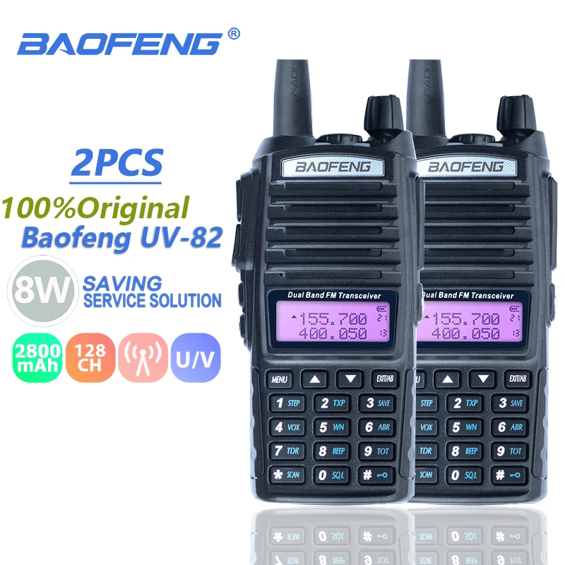 

2pcs Baofeng UV-82 Walkie Talkie 8W UHF VHF Dual PTT Ham Radio Amador UV 82 Hunting Radio Station UV82 Two Way Radio Comunicador