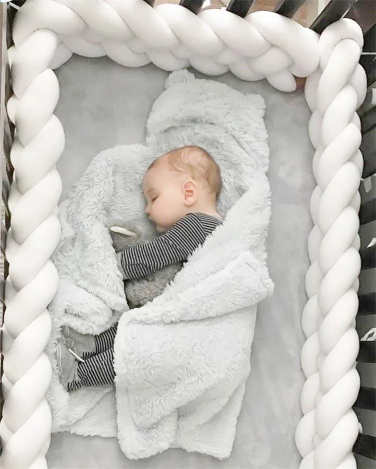 

Newest 4 Braids 2 Meter Knot Soft Baby Bed Bumper Crib Sides Newborn Crib Pad Protection Cot Bumpers Bedding for Infant Toddler